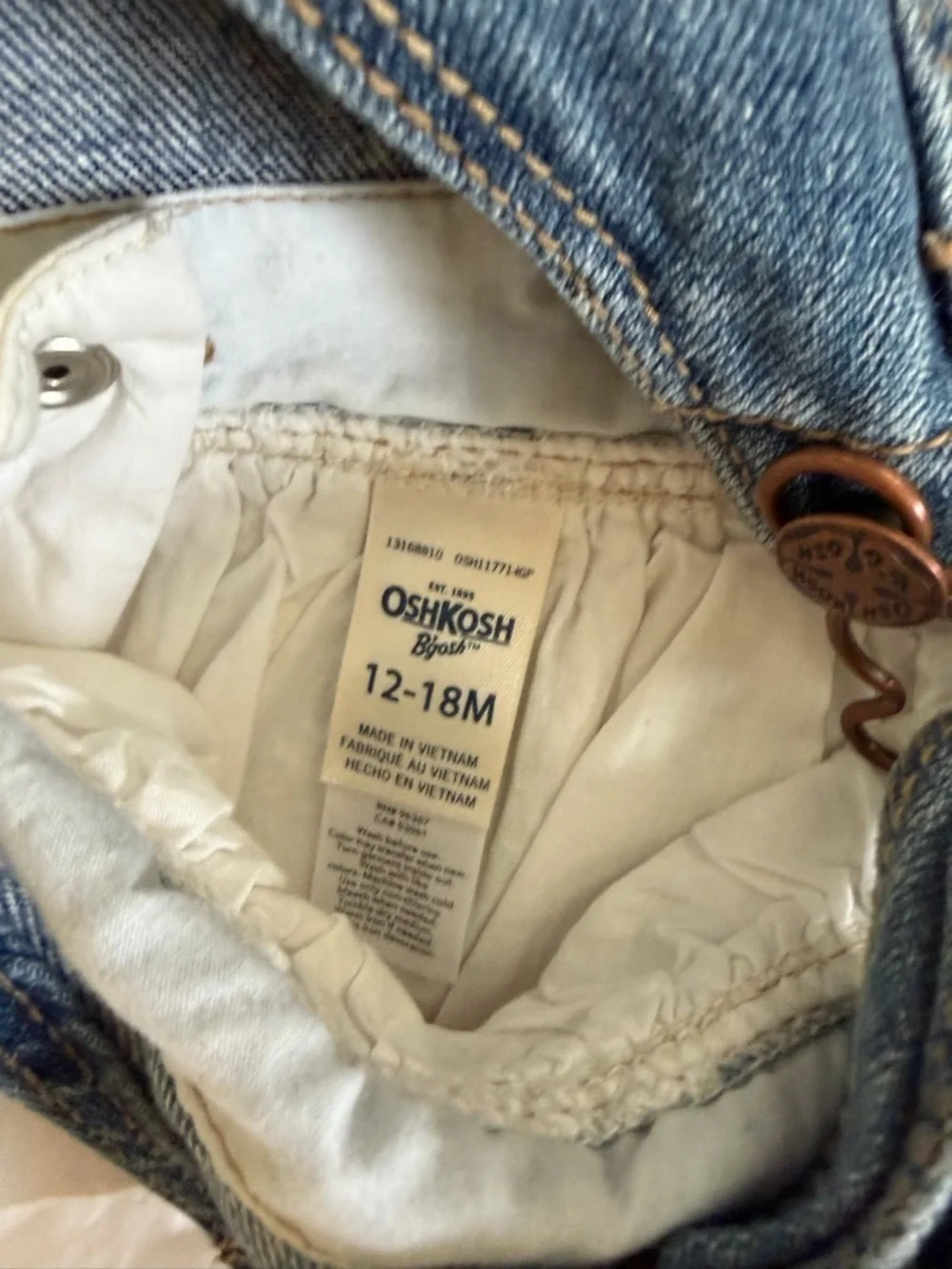 OshKosh B'gosh Blue Denim Overalls with White Lining